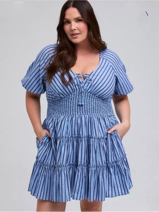 torrid Dresses & Skirts - NWT Belle Isle by Torrid Puff Sleeve Smocked Mini Dress in Blue Size 2=2X=18/20